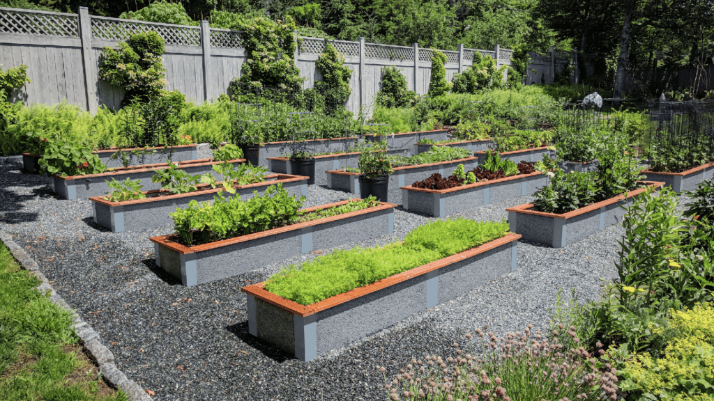 Kits de canteros elevados GreenBed duraderos en un jardín comunitario